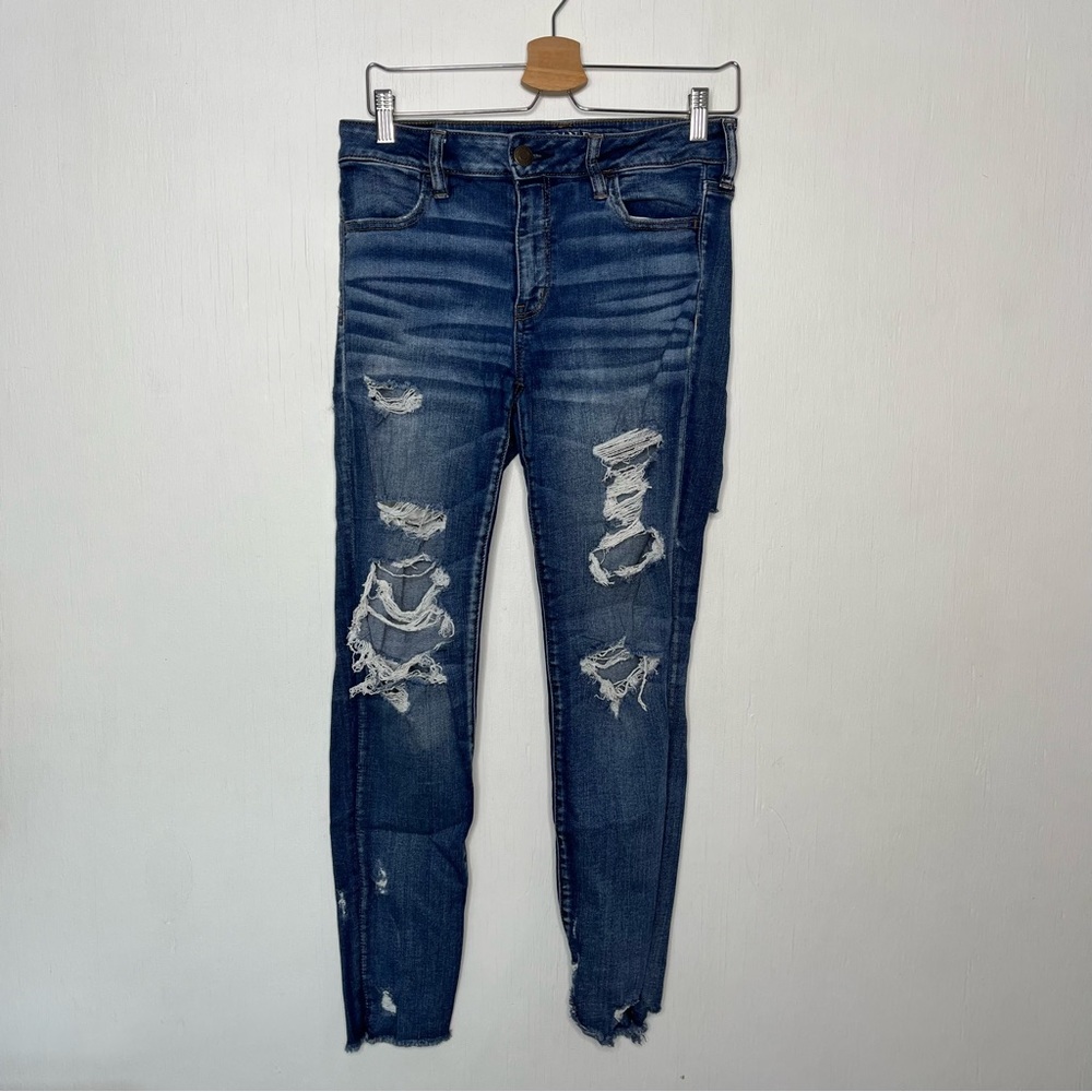 American Eagle Distressed Dark Wash Jegging Cropped Jeans Size 10